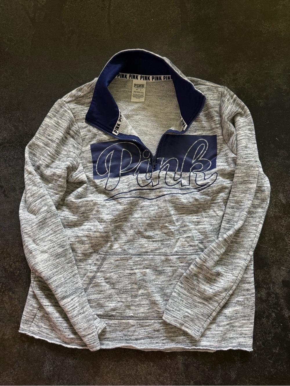 PINK Victoria's Secret Womens XS Gray Long Sleeve 1/4 Zip Pullover Sweatshirt